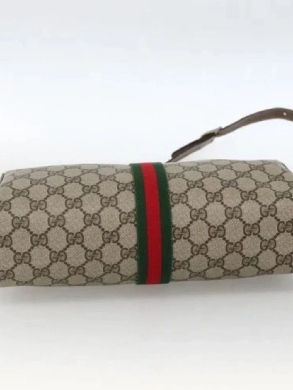 GUCCI GG Supreme Web Sherry Line Bag PVC Beige Gold 378 02 017 Auth BAZ162